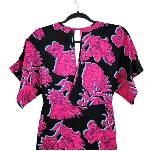 Monteau Womens Maxi Wrap Dress Size S Pink Black Floral Tie Front Kimono Sleeve - Picture 10 of 11